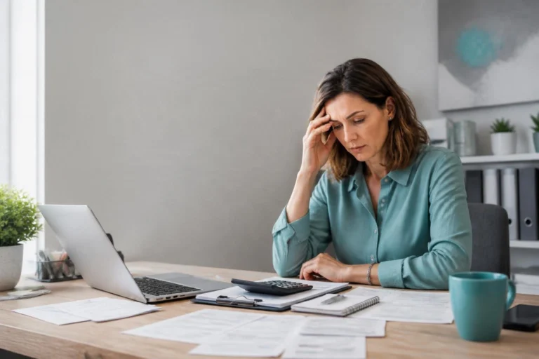 Bookkeeping as a Second Job: Why Your Business Needs a Better System Small business owner reviewing receipts and financial paperwork at her desk after work.
